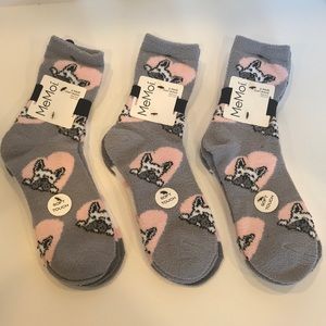 French Bulldog & heart sock set pink grey wht